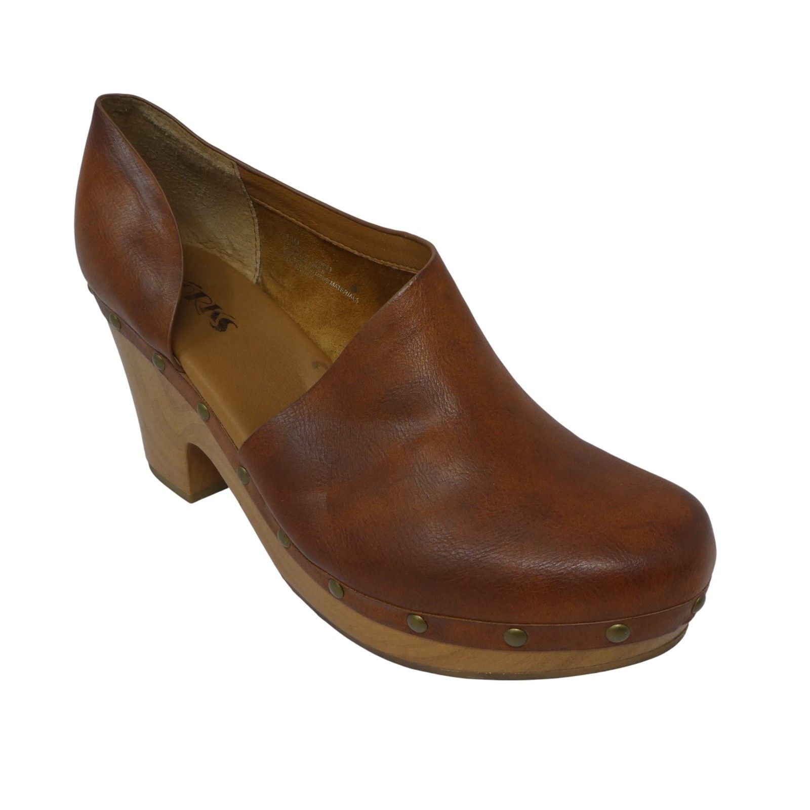 Korks Arielle Brown Wood Look Heel D'orsay Clog Booties